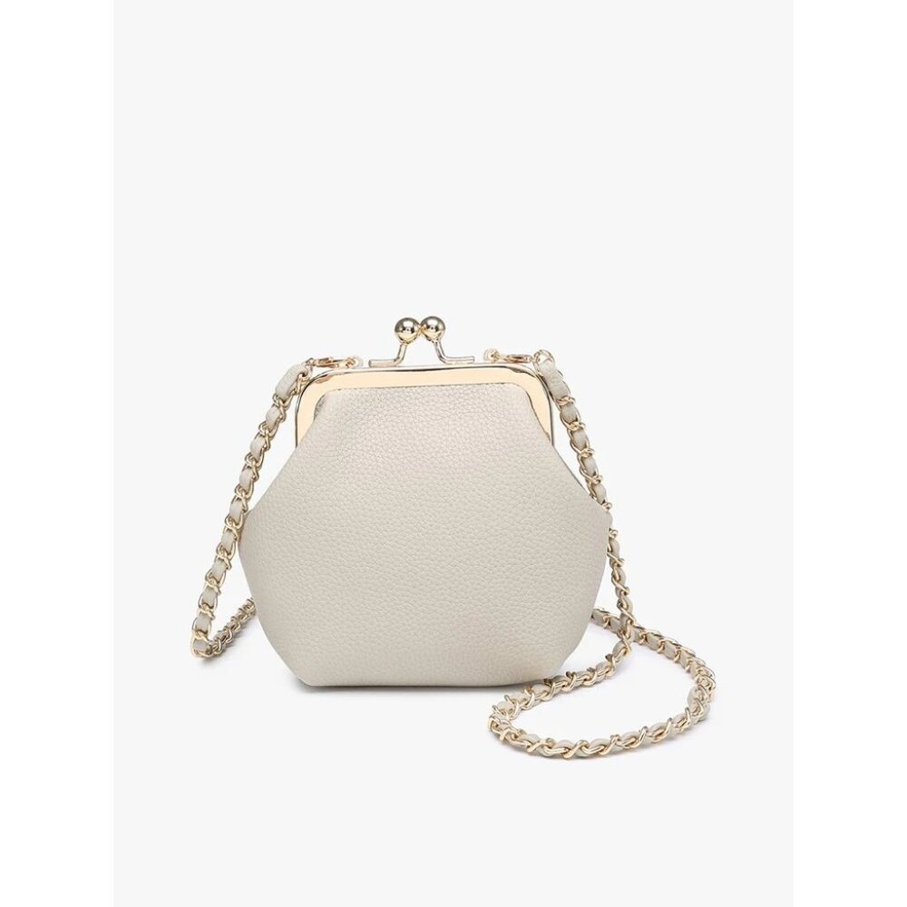 Jen & Co. Cleo Vegan Coin Pouch Purse with Chain Strap Light Gray